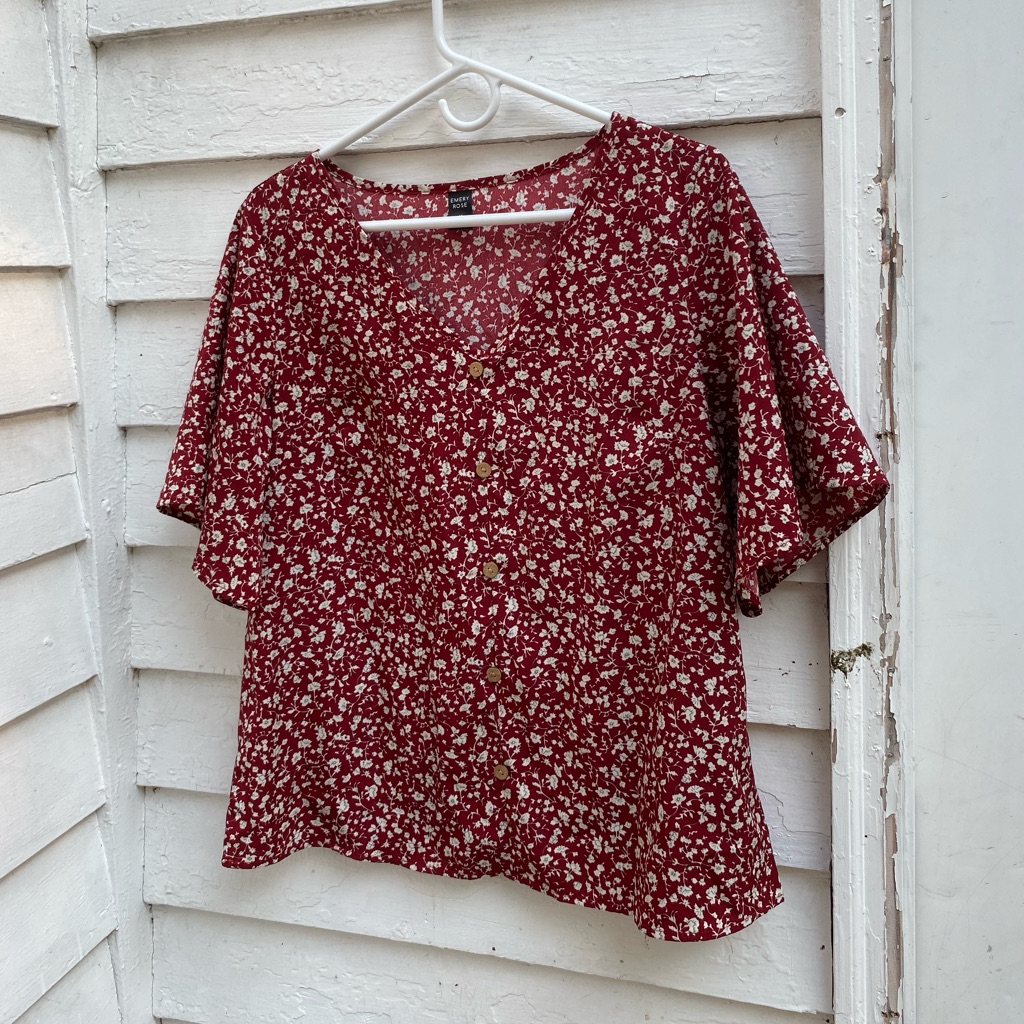 Red Flutter Sleeve Blouse With Relaxed Fit